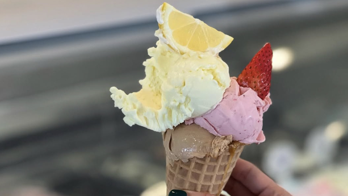 Signature lemon and strawberry gelato cone